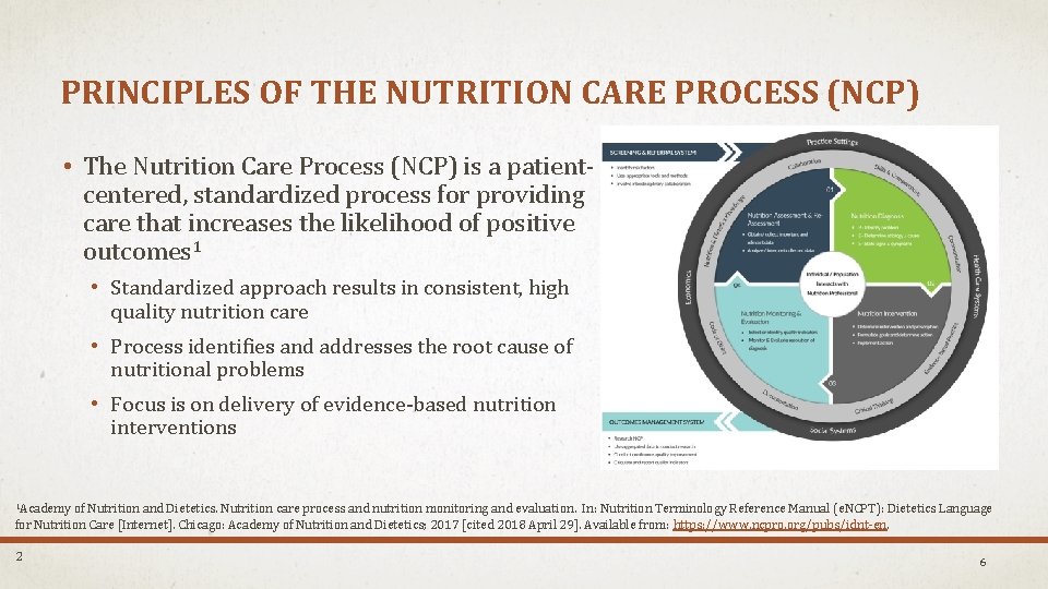 PRINCIPLES OF THE NUTRITION CARE PROCESS (NCP) • The Nutrition Care Process (NCP) is