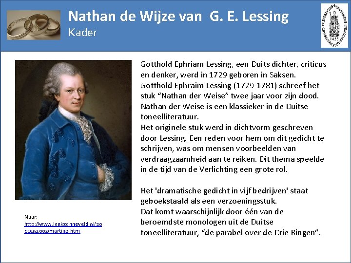 Nathan de Wijze van G. E. Lessing Kader Naar: http: //www. loekzonneveld. nl/20 01