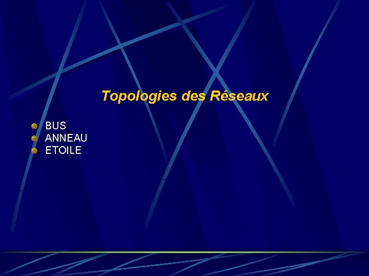 Topologies des Réseaux BUS ANNEAU ETOILE 