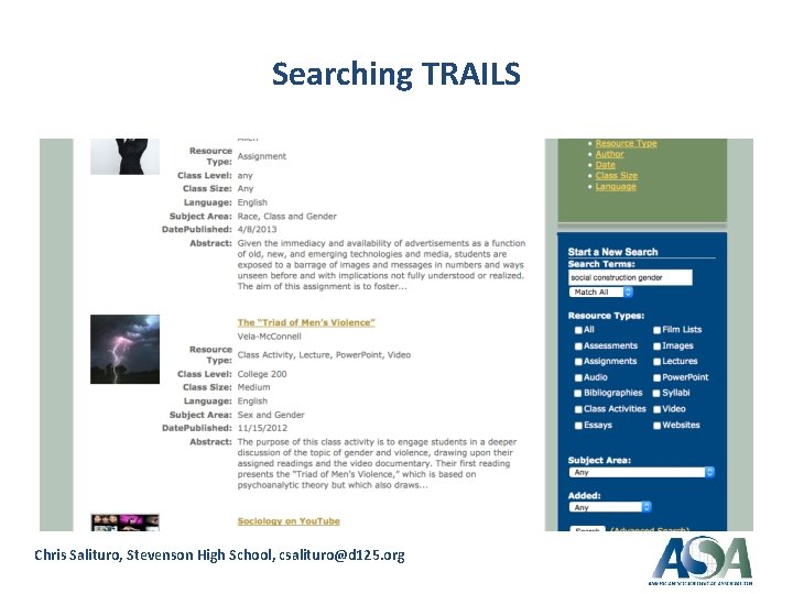 Searching TRAILS Chris Salituro, Stevenson High School, csalituro@d 125. org 