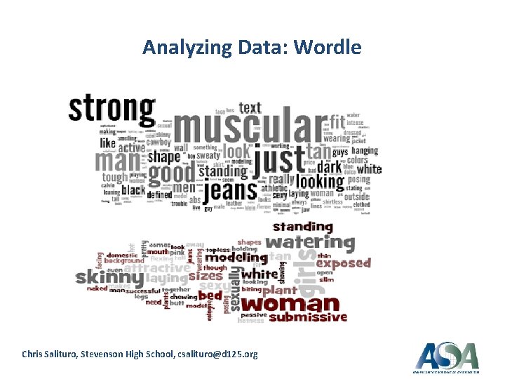 Analyzing Data: Wordle Chris Salituro, Stevenson High School, csalituro@d 125. org 