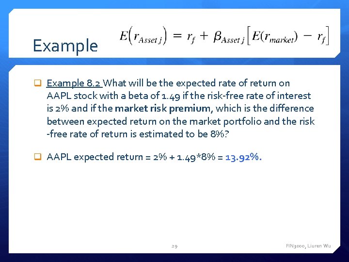 Example q Example 8. 2 What will be the expected rate of return on