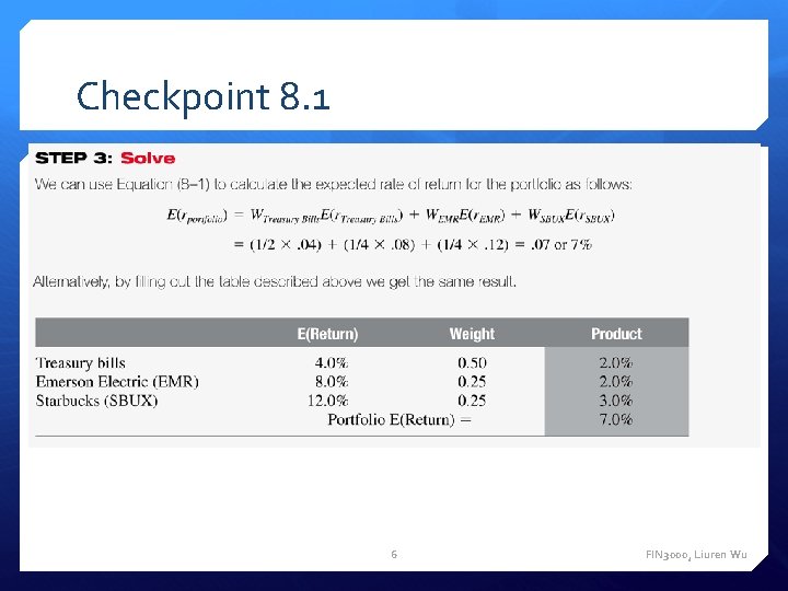 Checkpoint 8. 1 6 FIN 3000, Liuren Wu 