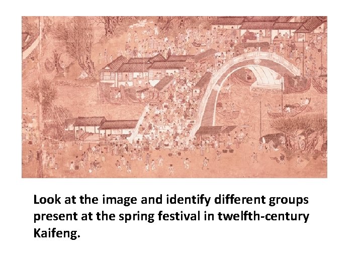 Look at the image and identify different groups present at the spring festival in