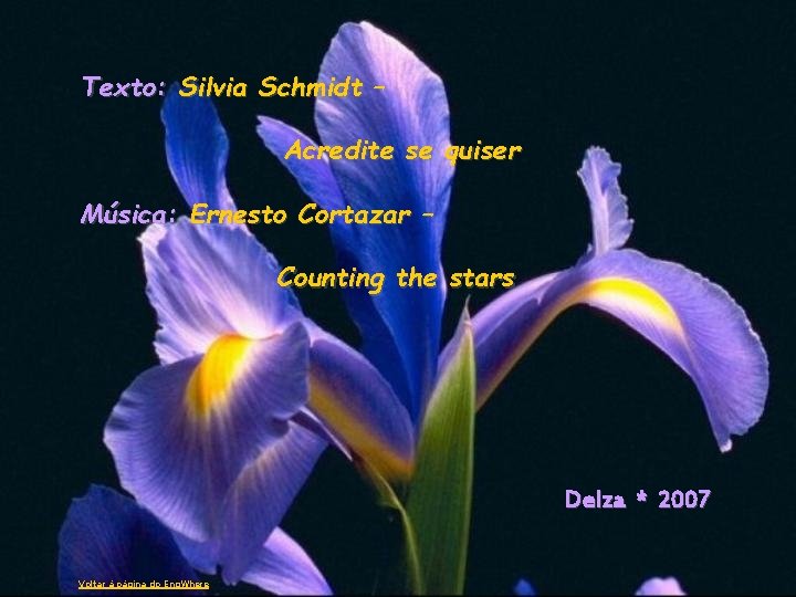 Texto: Silvia Schmidt – Acredite se quiser Música: Ernesto Cortazar – Counting the stars