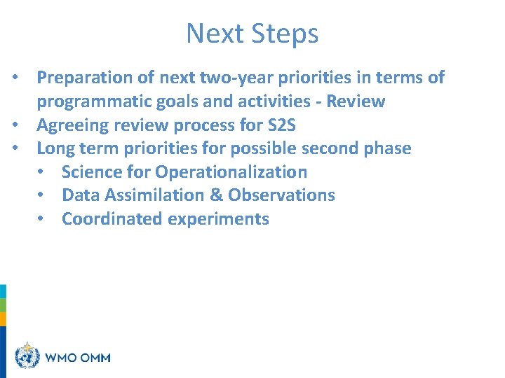 Next Steps • Preparation of next two-year priorities in terms of programmatic goals and