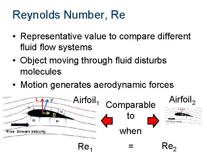 Reynolds Number, Re • Representative value to compare different fluid flow systems • Object