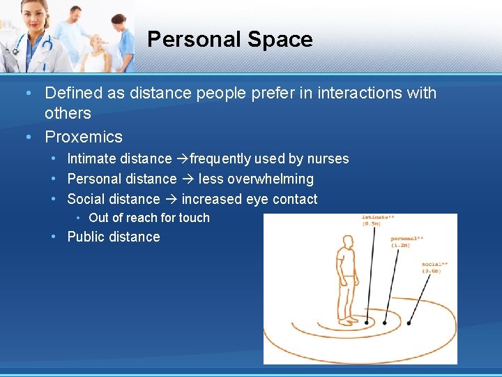 Personal Space • Defined as distance people prefer in interactions with others • Proxemics