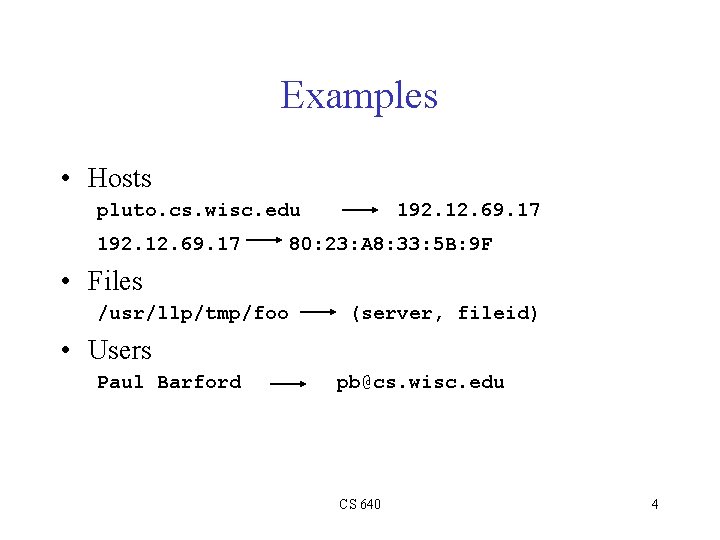 Examples • Hosts pluto. cs. wisc. edu 192. 12. 69. 17 80: 23: A