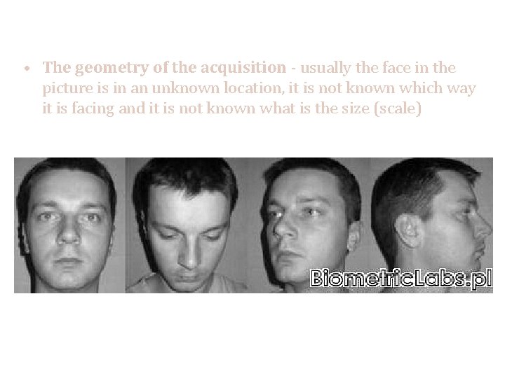  • The geometry of the acquisition - usually the face in the picture