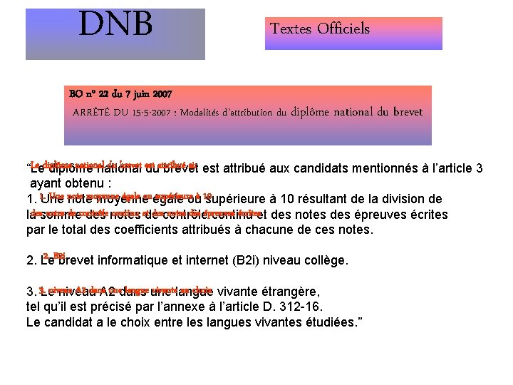 DNB Textes Officiels BO n° 22 du 7 juin 2007 ARRÊTÉ DU 15 -5