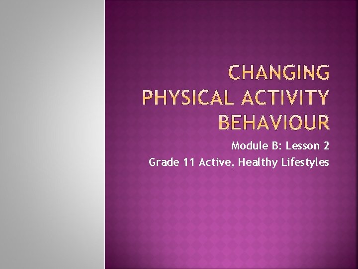 Module B: Lesson 2 Grade 11 Active, Healthy Lifestyles 