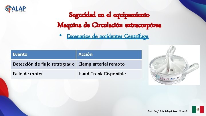 Seguridad en el equipamiento Maquina de Circulación extracorpórea • Escenarios de accidentes Centrífuga Evento Seguridad en el equipamiento Maquina de Circulación extracorpórea • Escenarios de accidentes Centrífuga Evento