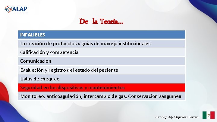 De la Teoría… INFALIBLES La creación de protocolos y guías de manejo institucionales Calificación De la Teoría… INFALIBLES La creación de protocolos y guías de manejo institucionales Calificación