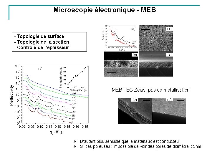 Microscopie électronique - MEB (a) (b) - Topologie de surface - Topologie de la