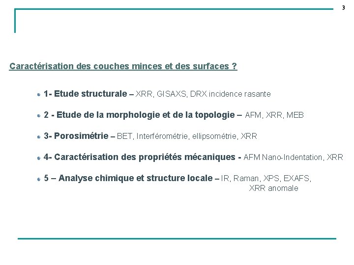 3 Caractérisation des couches minces et des surfaces ? 1 - Etude structurale –