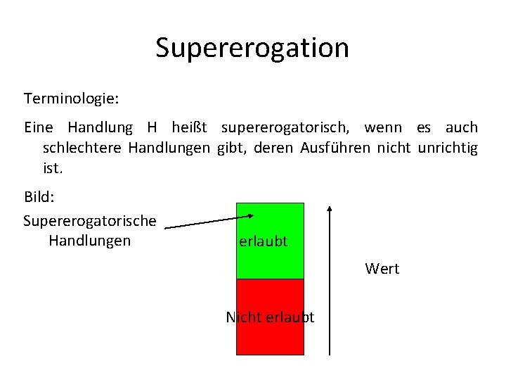 Supererogation Terminologie: Eine Handlung H heißt supererogatorisch, wenn es auch schlechtere Handlungen gibt, deren