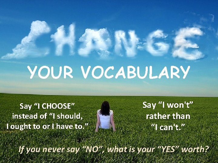 YOUR VOCABULARY Say “I CHOOSE” instead of “I should, I ought to or I