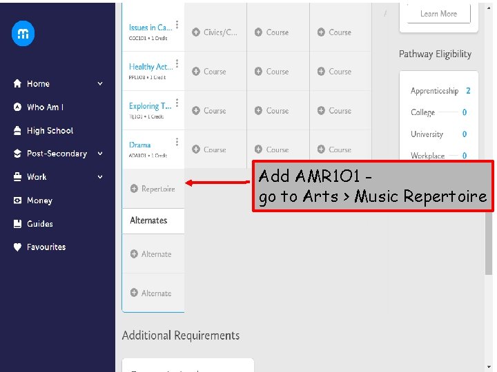 Add AMR 1 O 1 go to Arts > Music Repertoire 