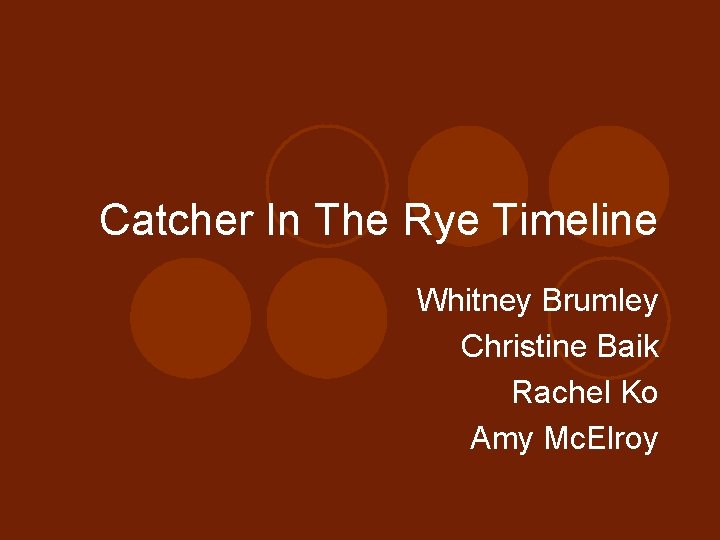 Catcher In The Rye Timeline Whitney Brumley Christine Baik Rachel Ko Amy Mc. Elroy