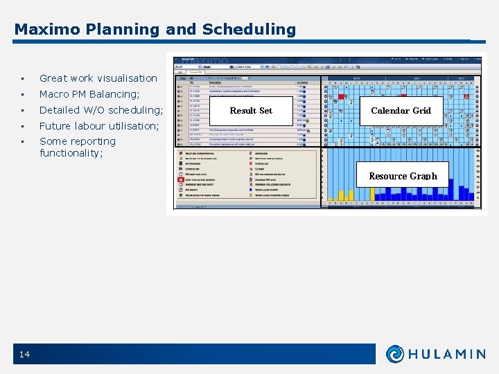 Maximo Planning and Scheduling • Great work visualisation • Macro PM Balancing; • Detailed