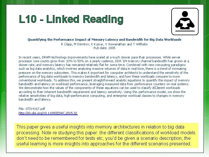 L 10 - Linked Reading Quantifying the Performance Impact of Memory Latency and Bandwidth
