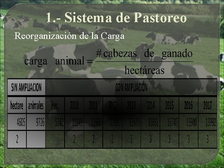 1. - Sistema de Pastoreo Reorganización de la Carga 1. - Sistema de Pastoreo Reorganización de la Carga