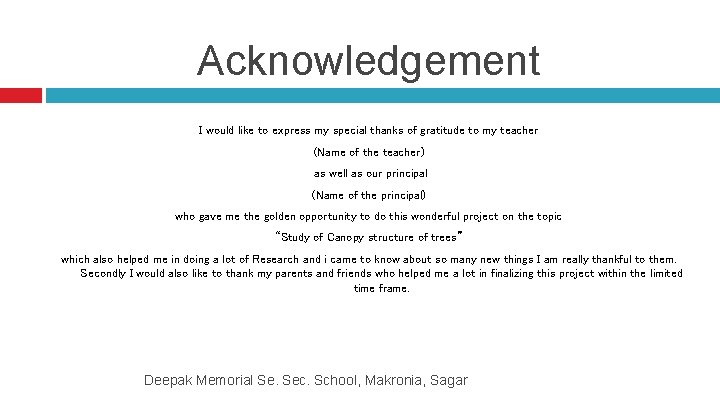 Acknowledgement I would like to express my special thanks of gratitude to my teacher