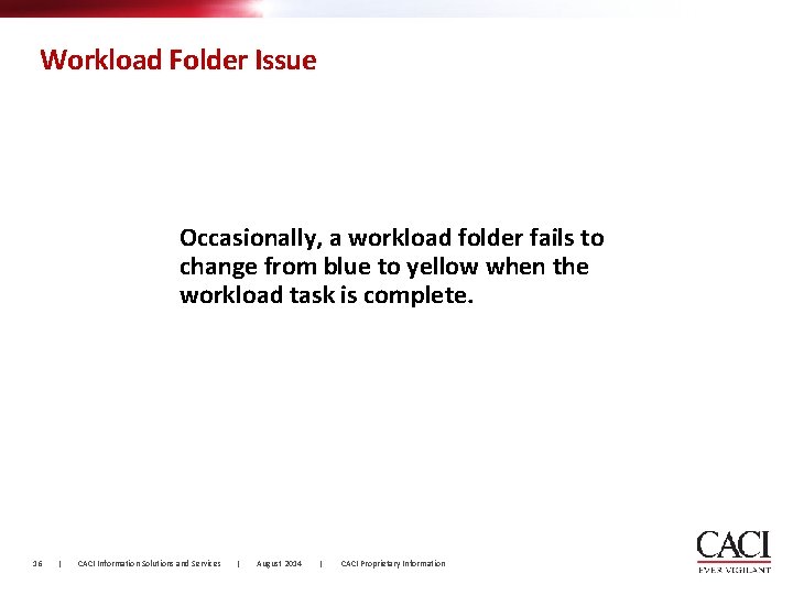 Workload Folder Issue Occasionally, a workload folder fails to change from blue to yellow