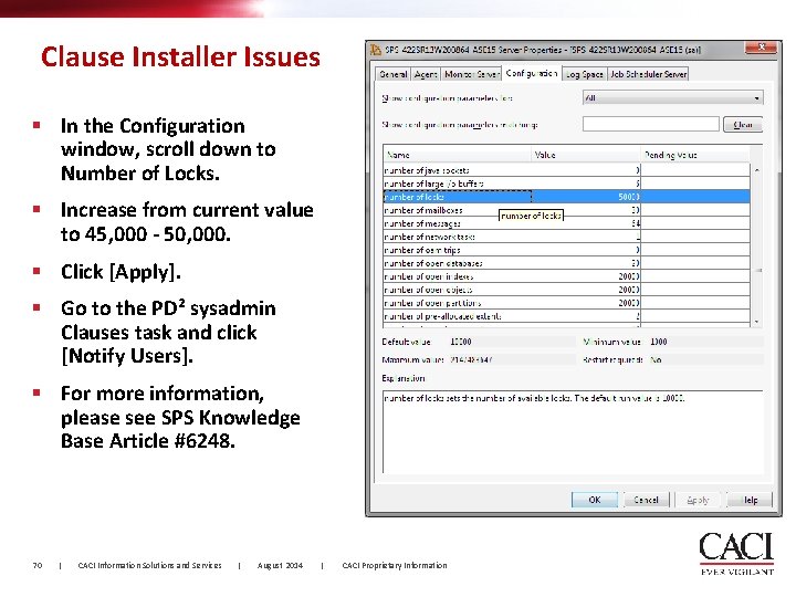 Clause Installer Issues § In the Configuration window, scroll down to Number of Locks.