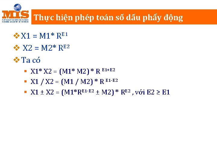 Thực hiện phép toán số dấu phẩy động v X 1 = M 1*