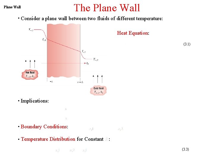 Plane Wall • The Plane Wall ∙ Consider a plane wall between two fluids