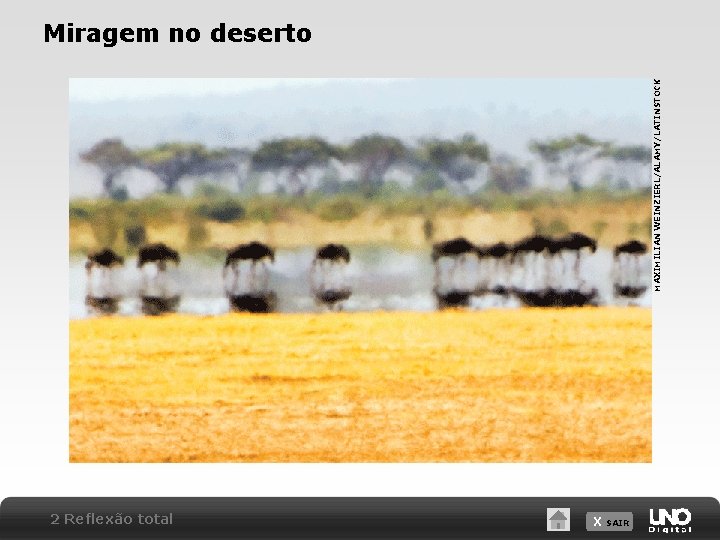 MAXIMILIAN WEINZIERL/ALAMY/LATINSTOCK Miragem no deserto 2 Reflexão total X SAIR 