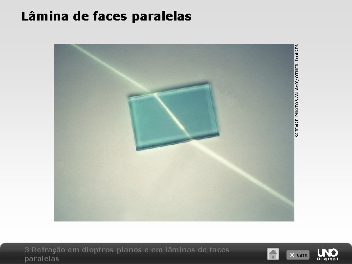 SCIENCE PHOTOS/ALAMY/OTHER-IMAGES Lâmina de faces paralelas 3 Refração em dioptros planos e em lâminas