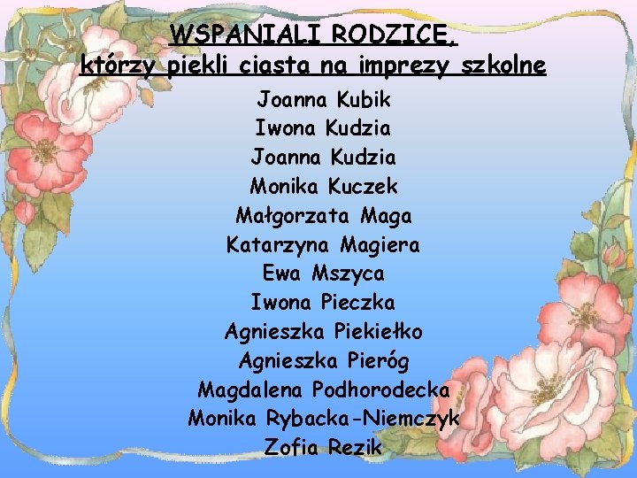 WSPANIALI RODZICE, którzy piekli ciasta na imprezy szkolne Joanna Kubik Iwona Kudzia Joanna Kudzia