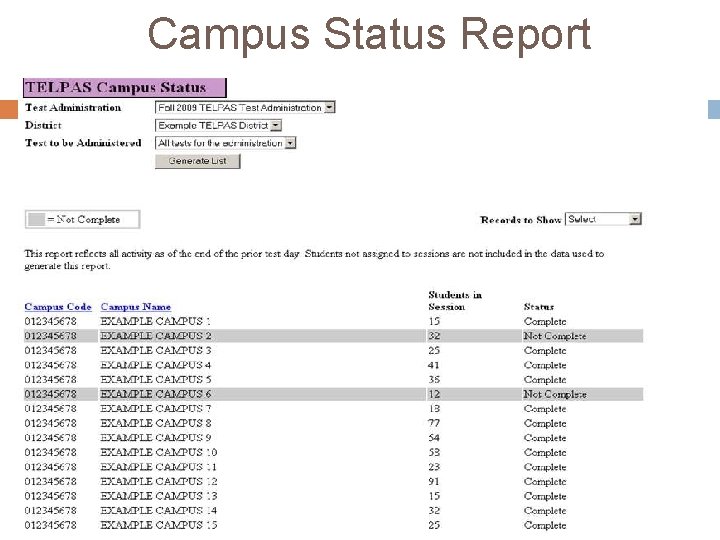 Campus Status Report 