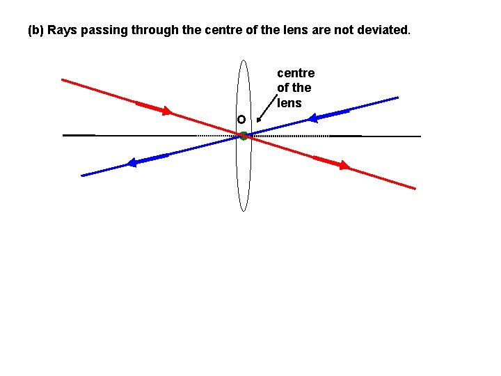 (b) Rays passing through the centre of the lens are not deviated. centre of