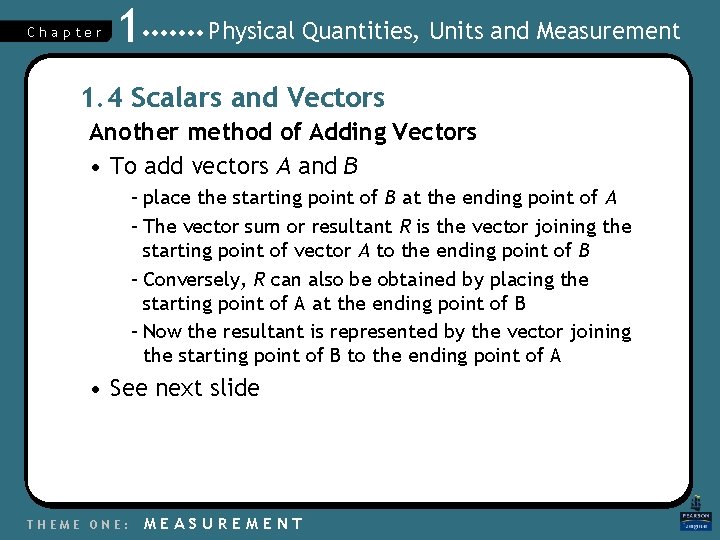 Chapter 1 Physical Quantities, Units and Measurement 1. 4 Scalars and Vectors Another method