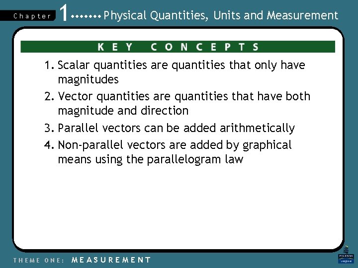 Chapter 1 Physical Quantities, Units and Measurement 1. Scalar quantities are quantities that only