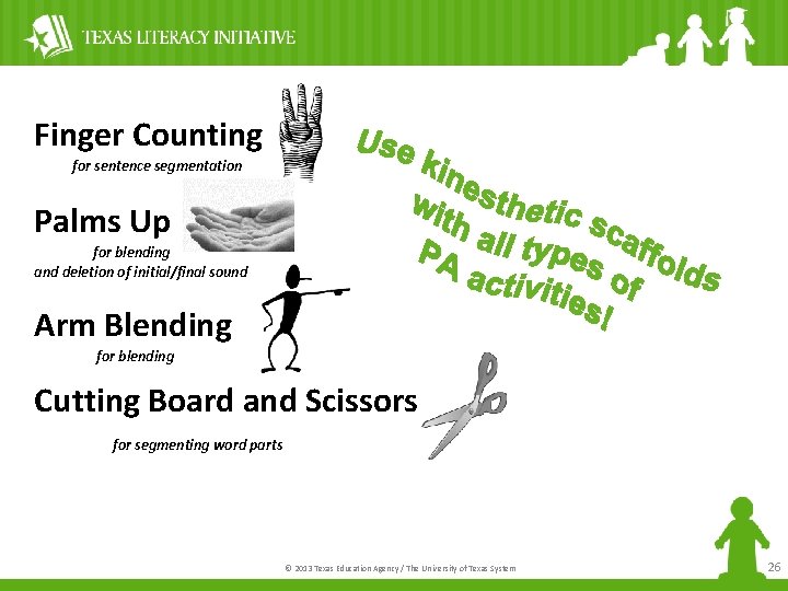 Finger Counting for sentence segmentation Palms Up for blending and deletion of initial/final sound