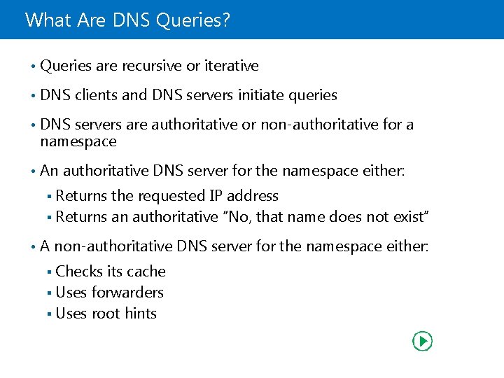 What Are DNS Queries? • Queries are recursive or iterative • DNS clients and