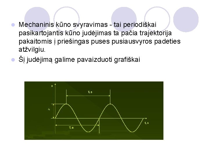 Mechaninis kūno svyravimas - tai periodiškai pasikartojantis kūno judėjimas ta pačia trajektorija pakaitomis į