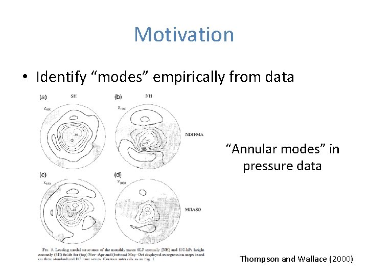 Motivation • Identify “modes” empirically from data “Annular modes” in pressure data Thompson and