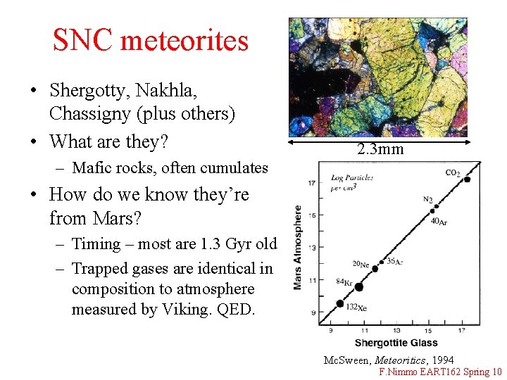 SNC meteorites • Shergotty, Nakhla, Chassigny (plus others) • What are they? – Mafic