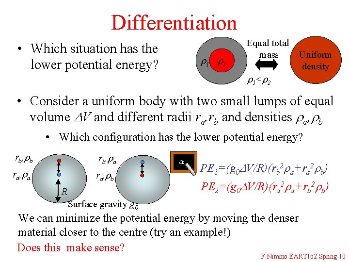 Differentiation • Which situation has the lower potential energy? r 1 r 2 Equal