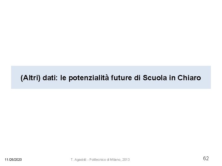 (Altri) dati: le potenzialità future di Scuola in Chiaro 11/26/2020 T. Agasisti - Politecnico