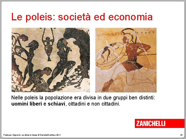 Le poleis: società ed economia Nelle poleis la popolazione era divisa in due gruppi