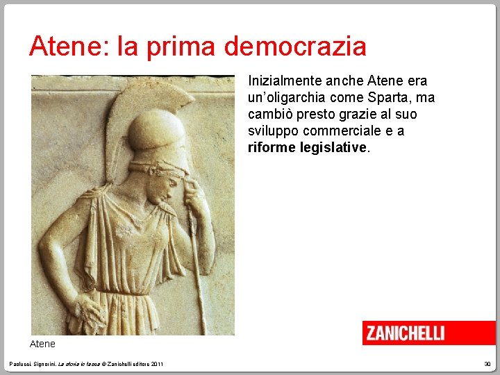 Atene: la prima democrazia Inizialmente anche Atene era un’oligarchia come Sparta, ma cambiò presto