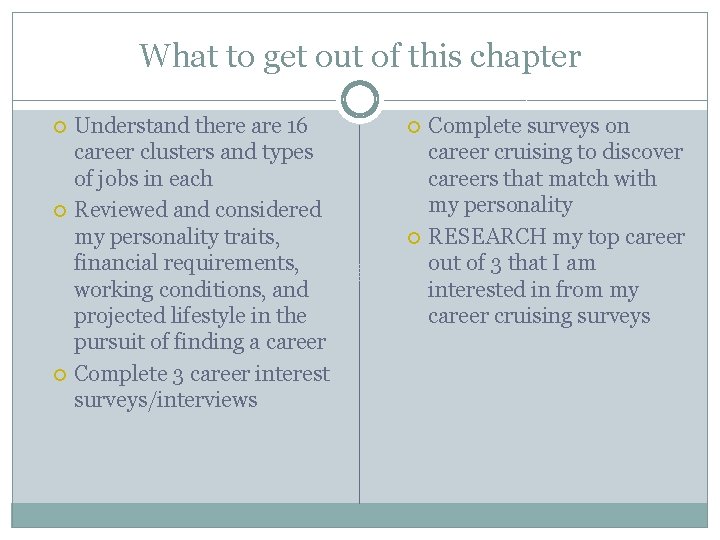 What to get out of this chapter Understand there are 16 career clusters and