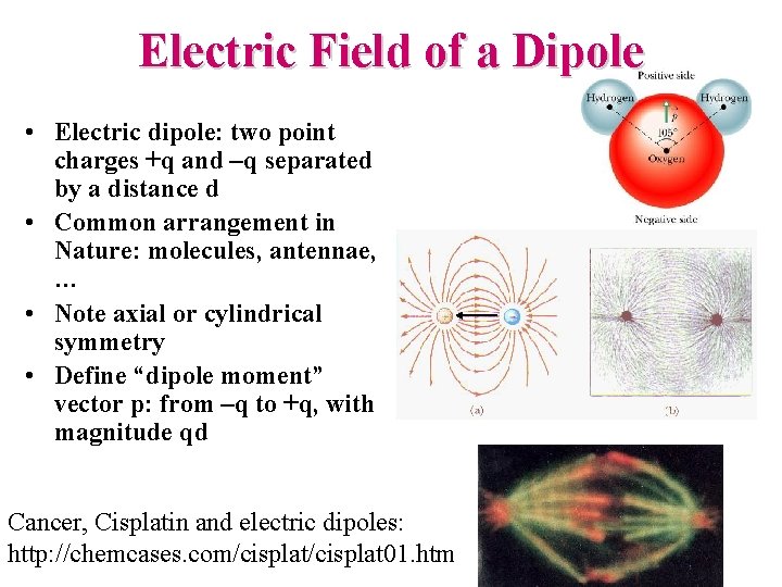 Electric Field of a Dipole • Electric dipole: two point charges +q and –q
